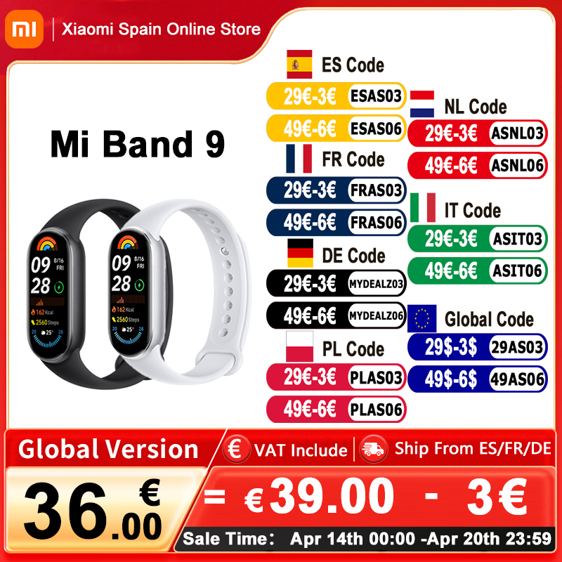 Globale Version Xiaomi Smart Band 9 1,62'' AMOLED-Display 21 Tage Akkulaufzeit Unterstützt über 150 Sportmodi 5ATM Bluetooth 5.4