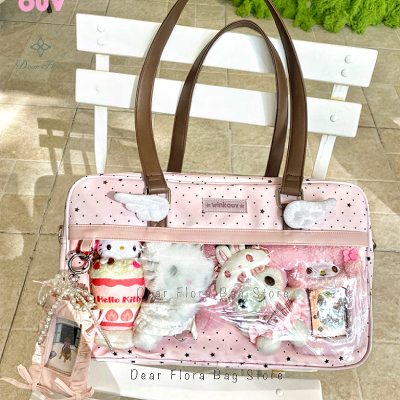 Nieuwe Leuke Grote Capaciteit Kant Ita Tas Lolita Meisjes Transparante Zak Y2k DIY Badge Display Schoudertas Casual Polka Dot Handtas