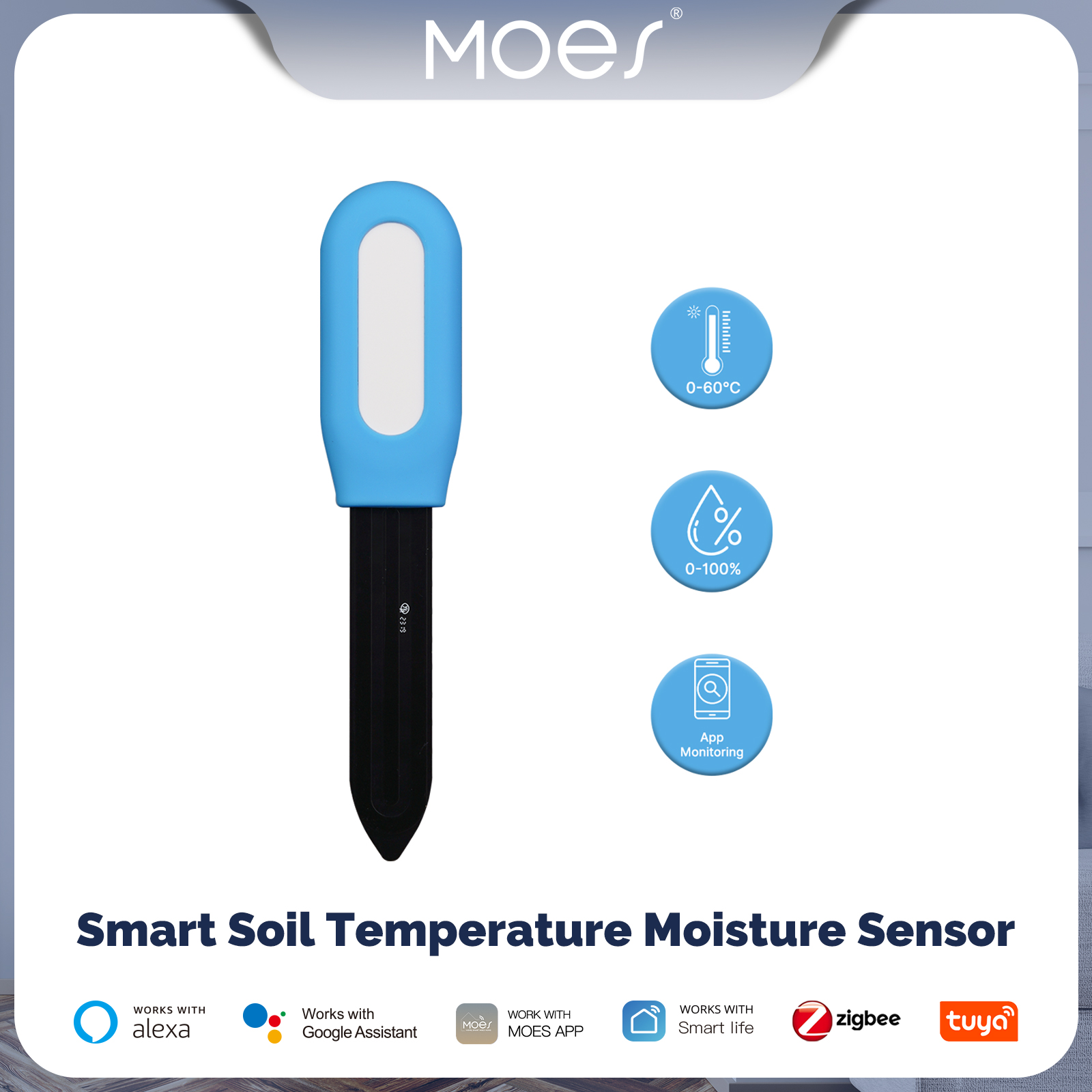 MOES Smart ZigBee medidor de temperatura del suelo, Sensor de humedad, Detector de Monitor de plantas, riego de automatización de jardín