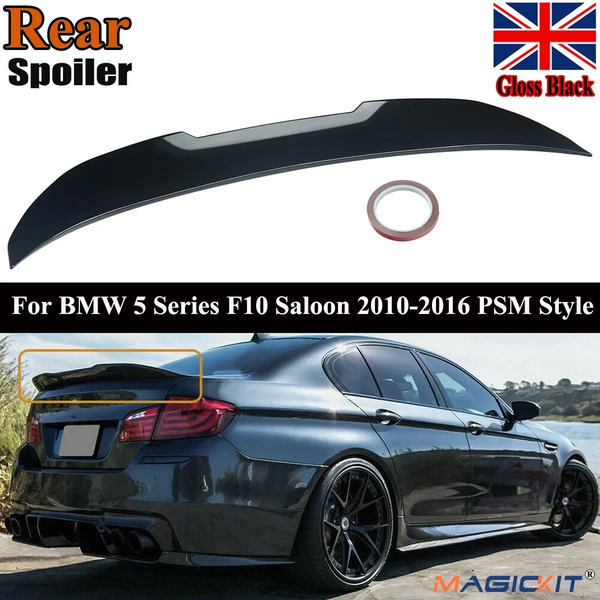 Magickitt untuk BMW 5 SERIES F10 M5 pelembap hitam belakang bagasi BOOT SPOILER WING 10-16