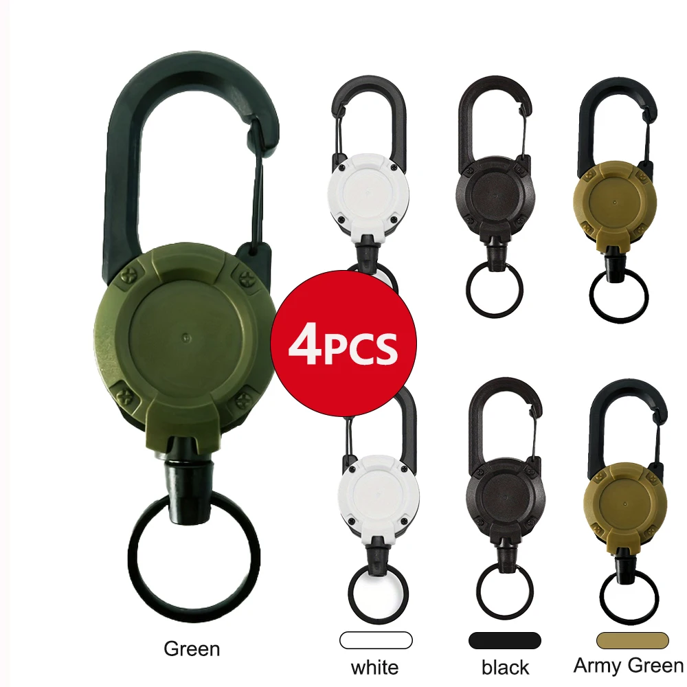 1/2/4pcs Retractable ผู้ถือพวงกุญแจ Badge Reels Heavy Duty คลิป Carabiner Key CHAIN สําหรับชายกลางแจ้งกระเป๋า