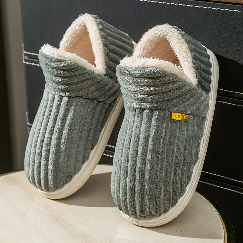 Sandal pasangan pria dan wanita, Kasut katun kasual Anti slip, warna Solid ringkas bergaya pasangan Musim Dingin