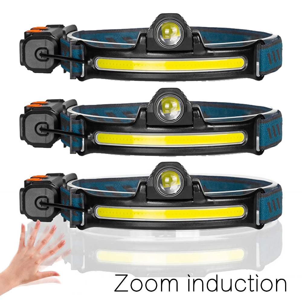 Wave Sensor LED-Stirnlampe Leistungsstarker XPG+COB-Scheinwerfer mit integriertem 18650-Akku