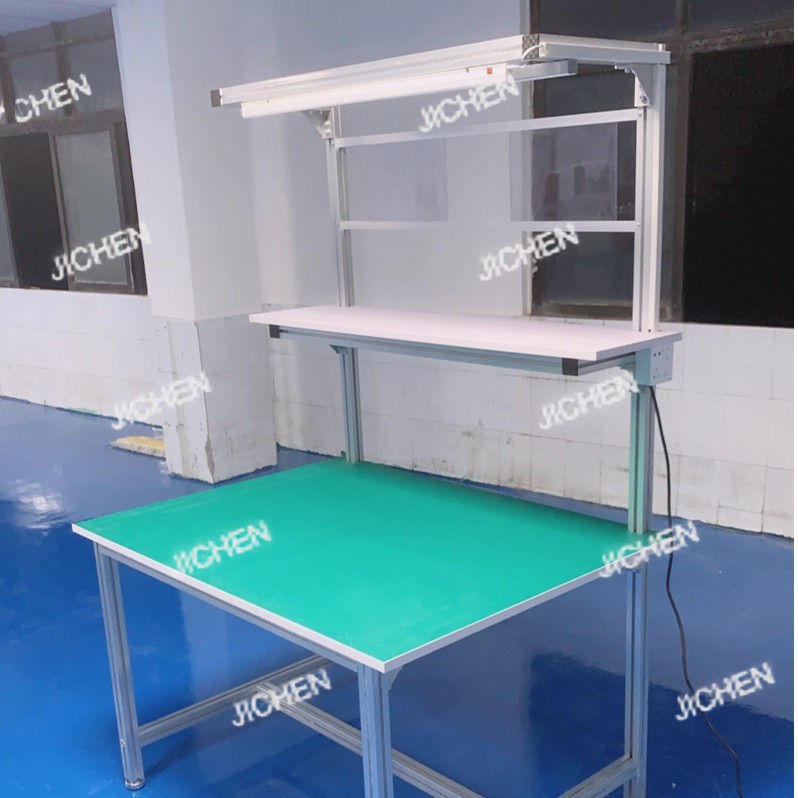 Banco de trabajo antiestático de una sola cara Neu, banco de trabajo multifuncional de doble capa con perfil de aluminio, taller de mesa de aleación de aluminio como