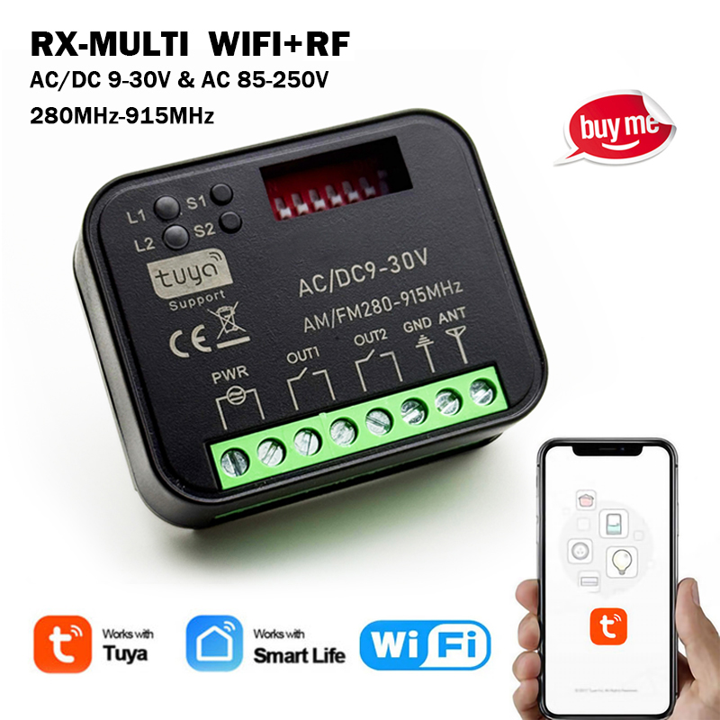 Nowy RX-MULTI 300 a 868 MHz odbiornik WIFI Tuya 433 MHz sterownik bramy AC DC 9-30 V 85-250 V moduł inteligentnego przełącznika bramy garażowej