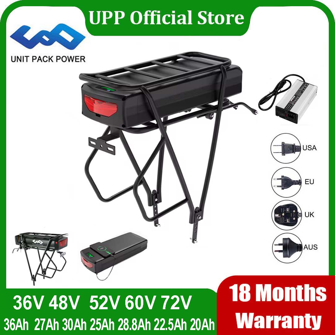 Batterie de vélo électrique pour support arrière 21700 18650 52V 48V 27Ah 72V 20Ah avec support sans support en option pour 1500W 1000W 750W 500W 24 "-28 pouces