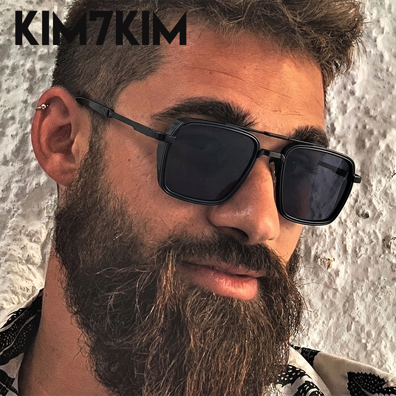 Occhiali da Sole Quadrati Oversize Steampunk da Uomo 2026, Montatura in Metallo Vintage di Lusso, Occhiali da Sole Maschili con Doppio Ponte