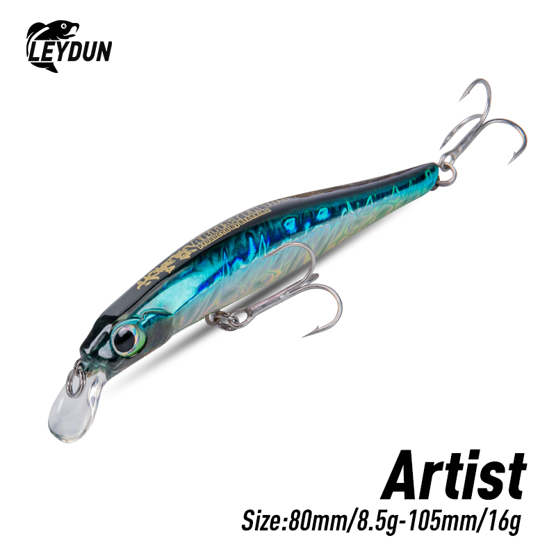 LEYDUN Artist FR Silence Sinking Minnow Fishing Lures 80mm 105mm Jerkbaits Good Action Wobblers Wysokiej jakości twarde przynęty Sea Bass