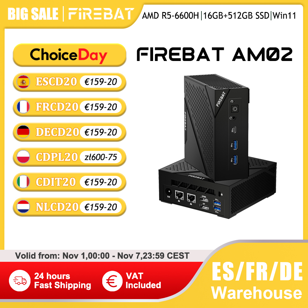 Firebat Am02 Mini Pc Amd Ryzen 5 6600H Ddr5 16Gb Ram 512Gb Ssd Wifi6 Bt5.2 Draagbare Desktop Mini Pc Computer Netwerkpoort Hdmi