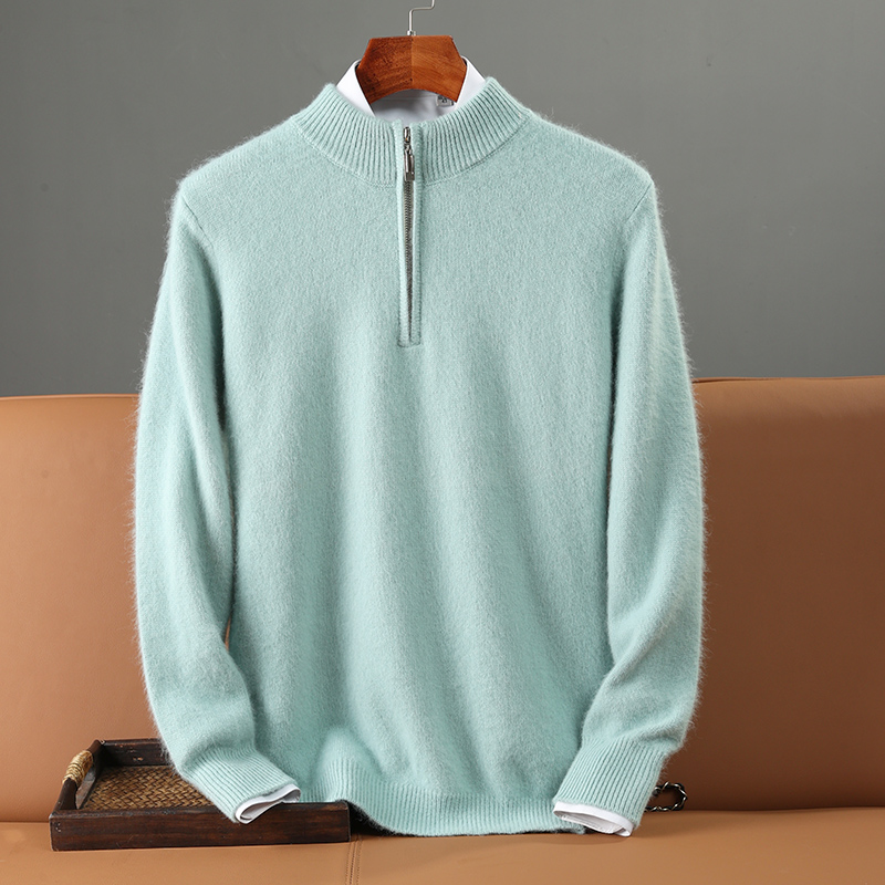 Herbst Winter Dicke 100% Nerz Kaschmir Pullover männer Halb Stehkragen Zipper Gestrickte Pullover Casual Business Warme Menswear Tops