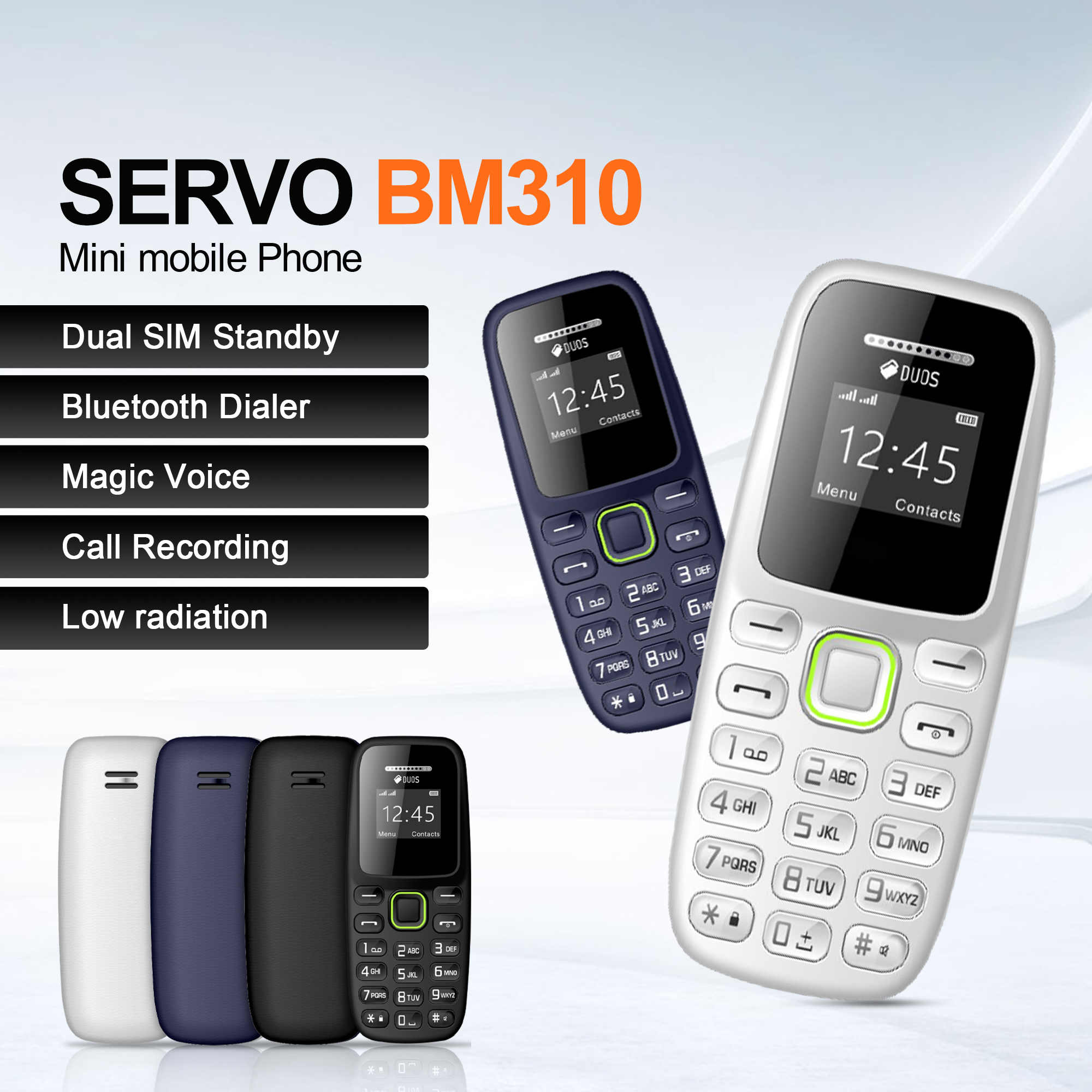 SERVO BM310 0,66-Zoll-Bildschirm ‌   Kleine Mobiltelefone Entsperrt Bluetooth-Kopfhörer Winziges Telefon Automatische Anrufaufzeichnung Dual-SIM Kleines Handy