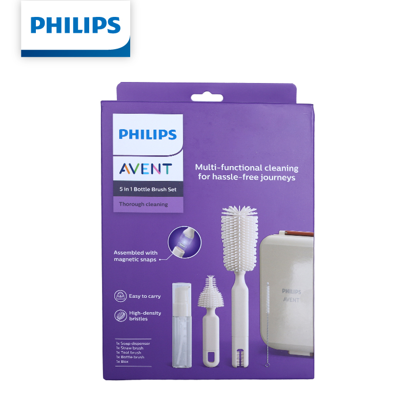 Zestaw szczotek do butelek Philips AVENT Wielofunkcyjny zestaw szczotek do czyszczenia butelek i smoczków dla niemowląt i noworodków, akcesoria do karmienia