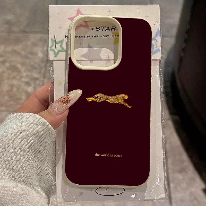 Fashion Leopard Wine Red Soft Phone Case For iPhone 17 16 11 13 12 14 15 Pro Max XS X XR Plus 16E 16 17 Air Business Style Cover