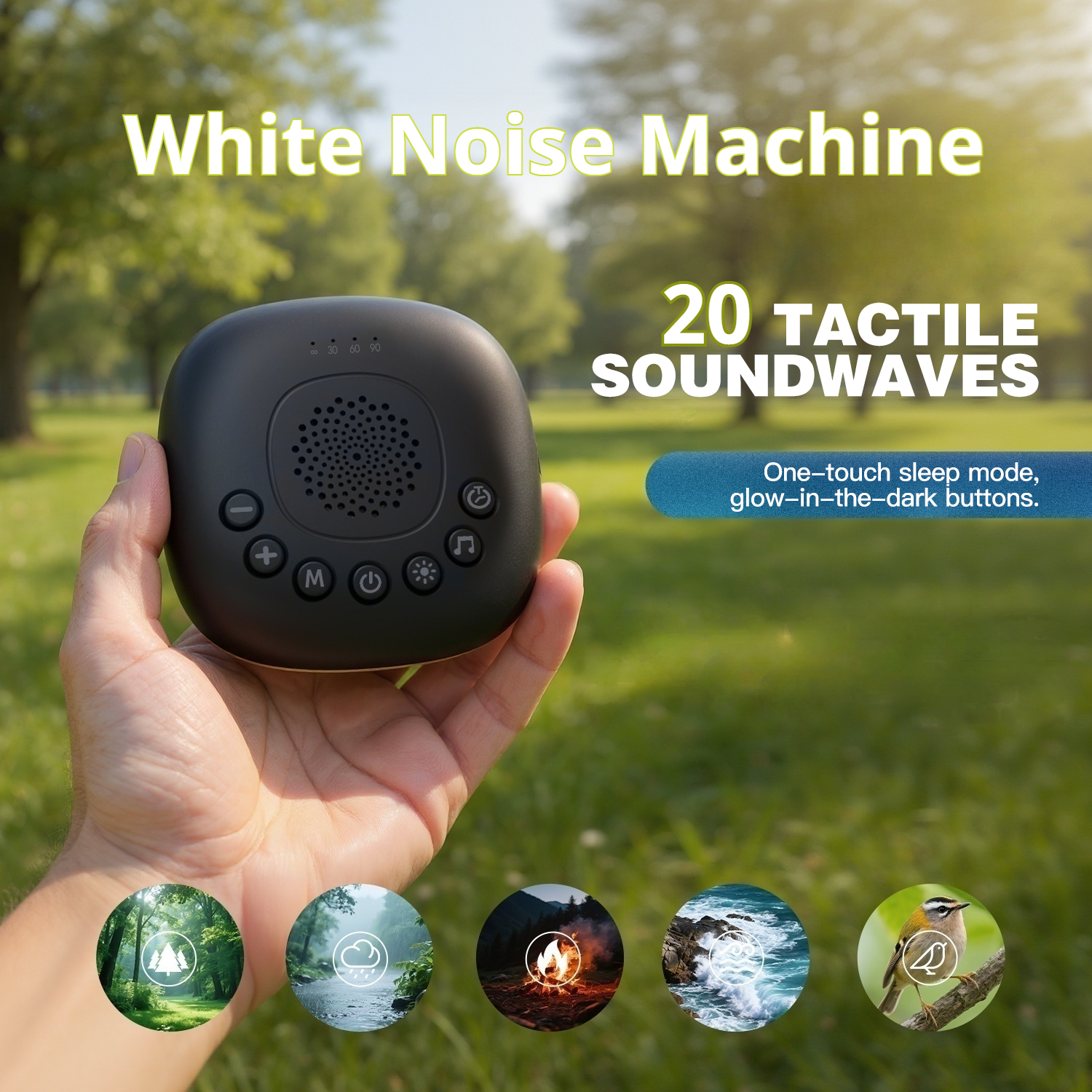 Przenośny generator białego szumu z 20 dźwiękami, lampka nocna RGB, pomoc w zasypianiu dla niemowląt/dzieci/dorosłych, timer, akumulator, podróżny