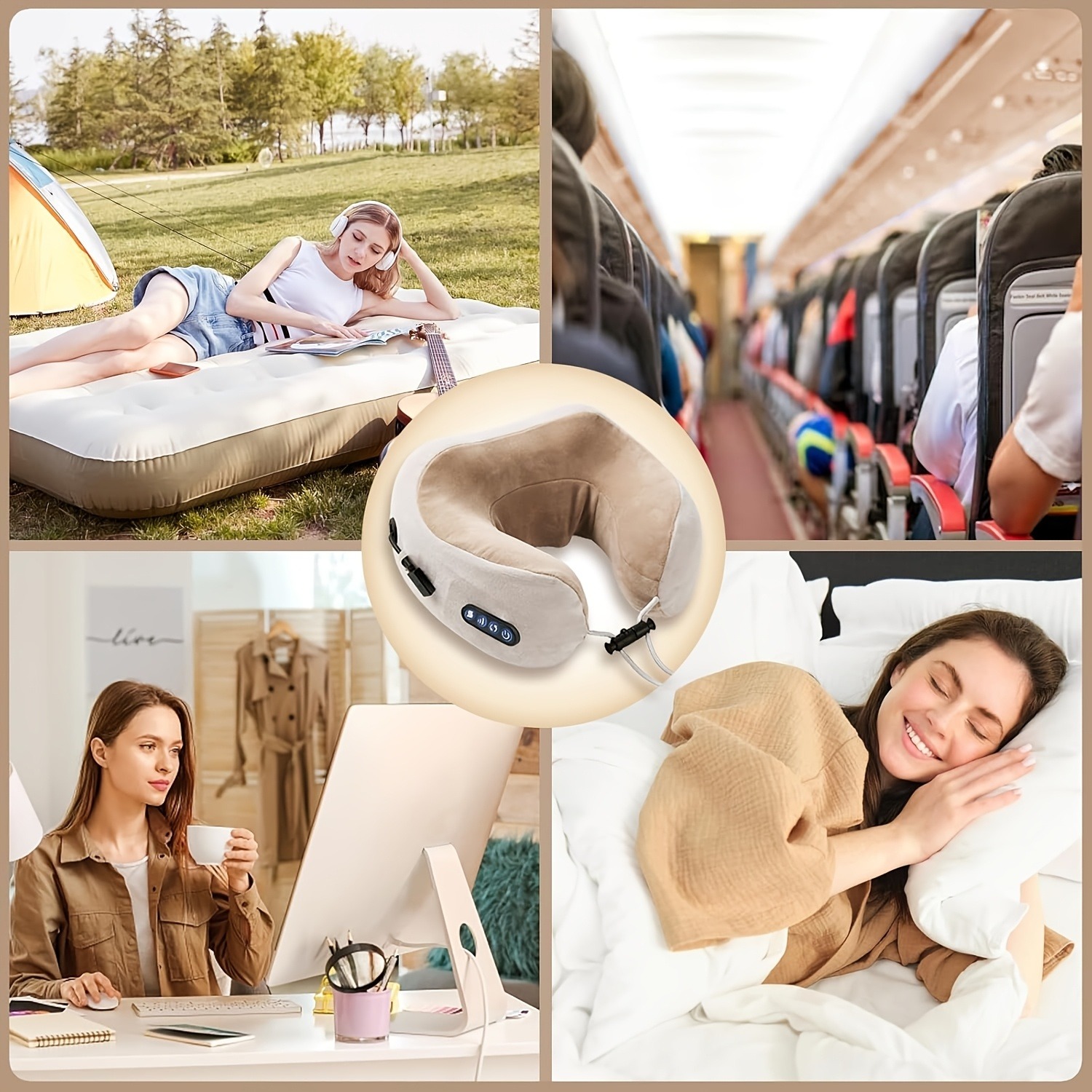 Oreiller de massage aste en forme de U pour le cou, parfait pour les voyages, la voiture, le bureau et la maison, cadeau de Noël idéal