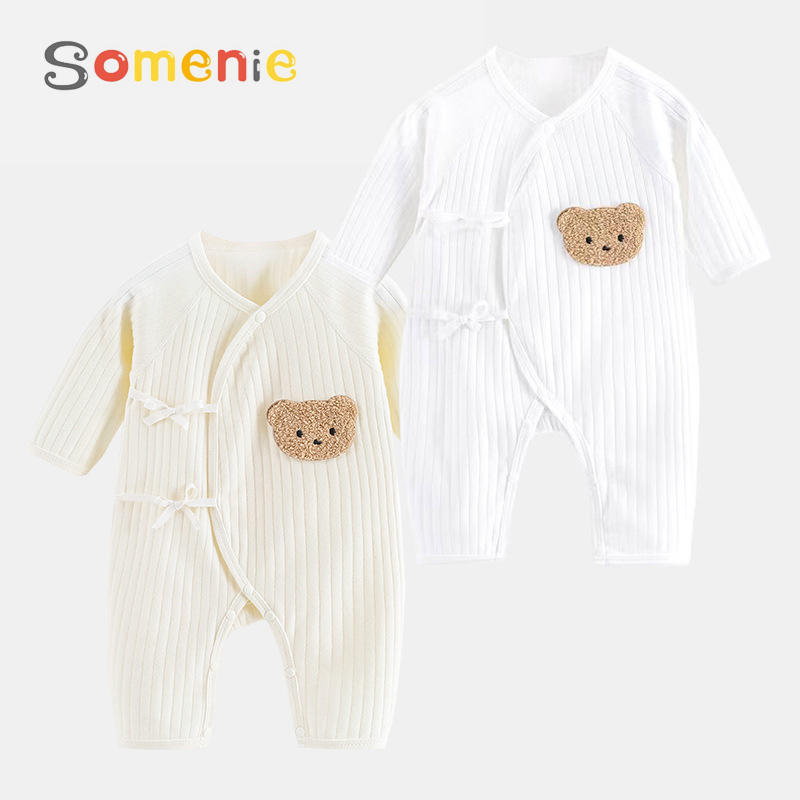 Somenie – tenue une pièce pour garçons et filles, 100% coton, barboteuse à manches longues pour nouveau-né, combinaison tricotée unie pour nourrissons, vêtements 4 saisons