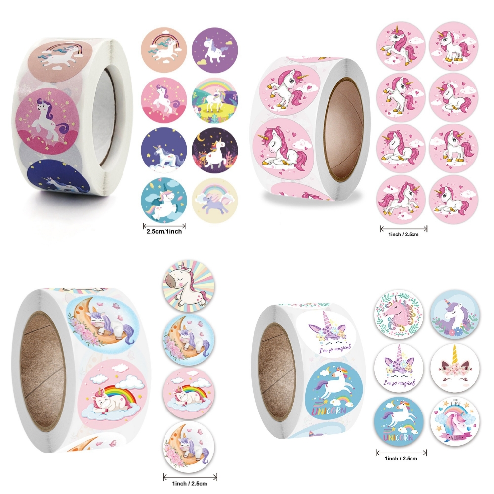 500 Uds pegatinas de unicornio pegatinas de dibujos animados lindos para niños pegatina de agradecimiento decoraciones de fiesta de cumpleaños de unicornio etiquetas de bolsas de regalo