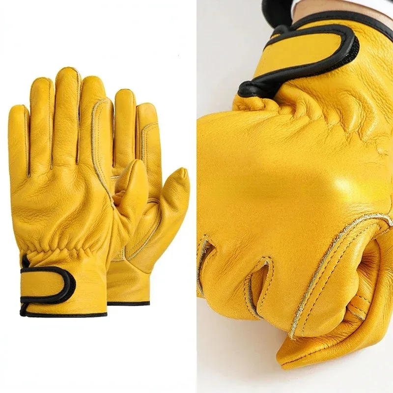 Guantes de trabajo de cuero de vaca para trabajadores, trabajo, soldadura, protección de seguridad, deportes de jardín, guantes resistentes al desgaste para conductor de motocicleta