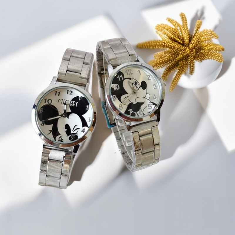 Disney mickey mouse relógios femininos meninas dos desenhos animados minnie aço inoxidável relógios infantis senhoras estudante crianças relógio de quartzo presente