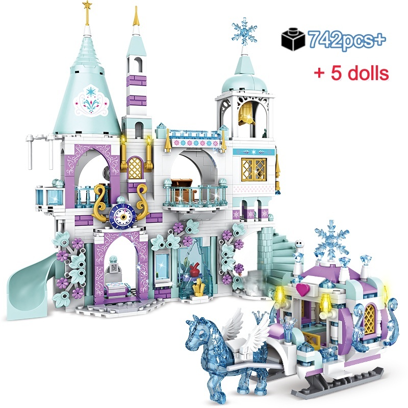 742 Peças Blocos de Montar de Luxo Tema Amigos Princesas Castelos de Gelo Casa de Brincadeiras Filmes Inverno Neve Cavalos Figuras Brinquedo para Meninas e Crianças