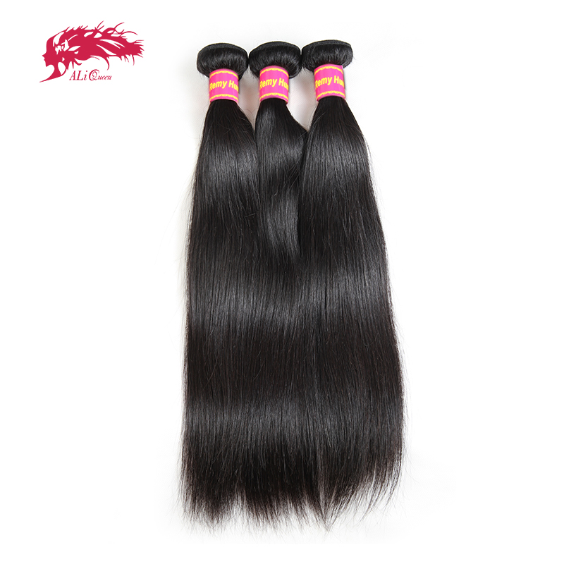 Rambut Ali Queen Bundel Jalinan Rambut Lurus Brasil 10 "-30" Rambut Manusia Remy 3/4 Buah Warna Alami 100% Ekstensi Rambut Manusia