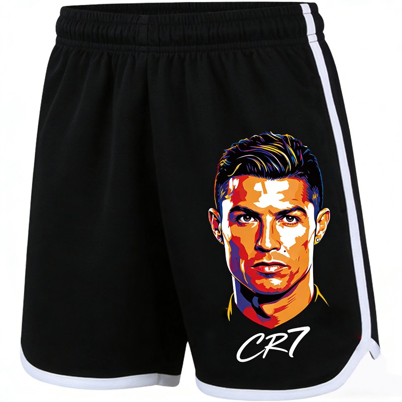 Nuovi Pantaloncini Sportivi Estivi Stampati Cristiano Ronaldo, Casual e alla Moda, Neri, per Adulti e Bambini, Asciugatura Rapida