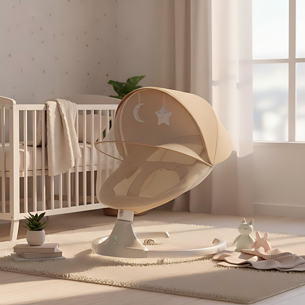 Elektrischer Schaukelstuhl für Babys, Automatische Babywippe, Elektrische Schaukel-Liege mit Fünf-Punkt-Sicherheitsgurt und Fernbedienung