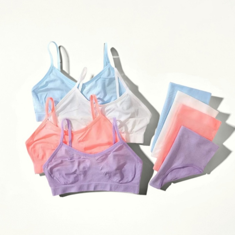 Conjunto de sujetador sin costuras y bragas de cintura alta para mujer, ropa interior femenina, lencería Sexy sin almohadillas, sujetadores, bragas suaves íntimas