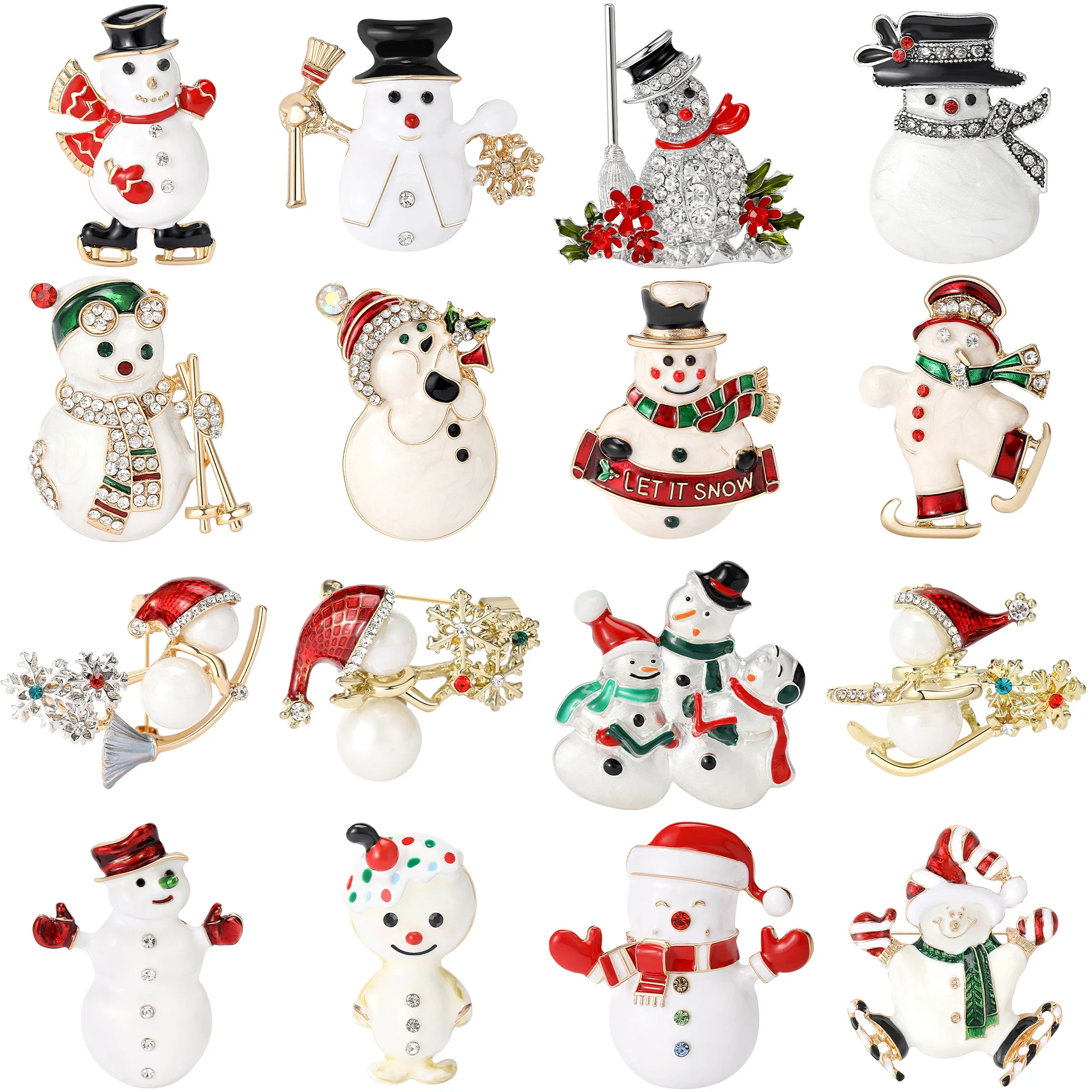 Broches de muñeco de nieve con diamantes de imitación para mujer, alfileres de palo de escoba esmaltados Unisex, regalos para amigos y fiestas de oficina, accesorios de joyería