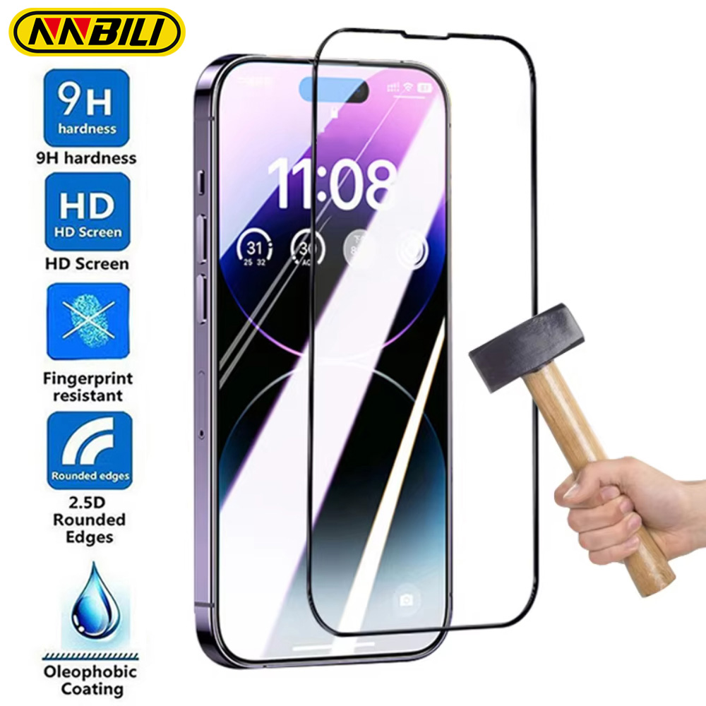 NNBILI 1 Uds 9H vidrio templado antiexplosión para IPhone 16 15 14 13 12 Pro Max para 16e 12 13 Mini Series vidrio templado de cubierta completa