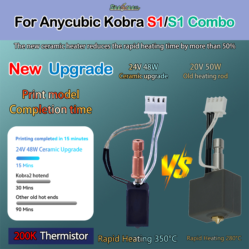 Dla Anycubic Kobra S1 Hotend ceramiczny Nowa aktualizacja Hotend dla Kobra S1 Combo Head S1C Drukarka 3d 24V 48W 200K Szybkie nagrzewanie 300 ℃
