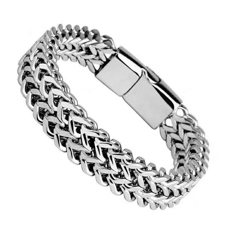 Bracciale HNSP in acciaio inossidabile da 10 mm per uomo, gioielli con chiusura a scomparsa, catena a mano, accessori di dimensioni 19/21/23 cm