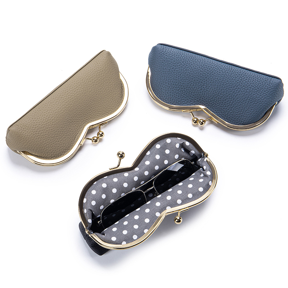 Nuevo estilo, estuche creativo de cuero genuino para gafas, bolsa de almacenamiento portátil para gafas de sol, estuche para gafas con cierre, estuche para lápices de cejas para mujer