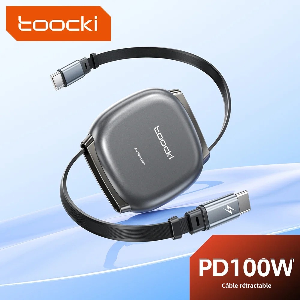 Câble rétractable Toocki 100W Type C pour iPhone 16 15 Pro Max Samsung, câble de charge rapide, mini format, câble de données 480 Mbps