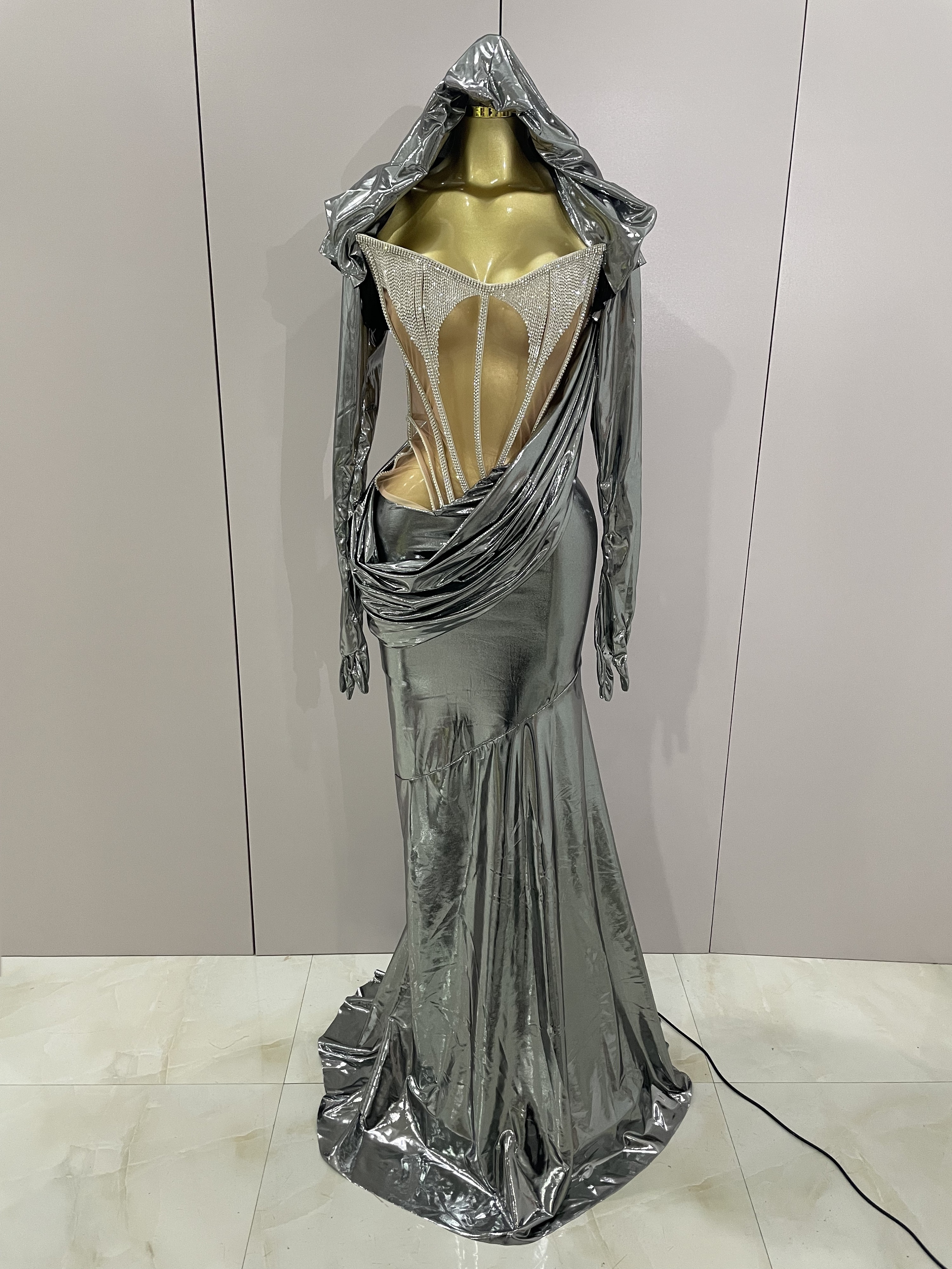 Stage Costume Sparkly Nightclub Gogo Party Dress Women Carnival Party Outfit Festival Cool Clothing Hoodie Dress Two Piece Set