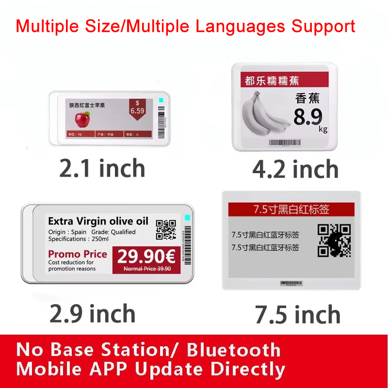 Gicisky 2,1 "2,9" 4,2 "7,5" Epaper etiqueta de precio electrónica tarjeta de visualización pantalla Eink versión Bluetooth Software de operación de aplicación Andriod