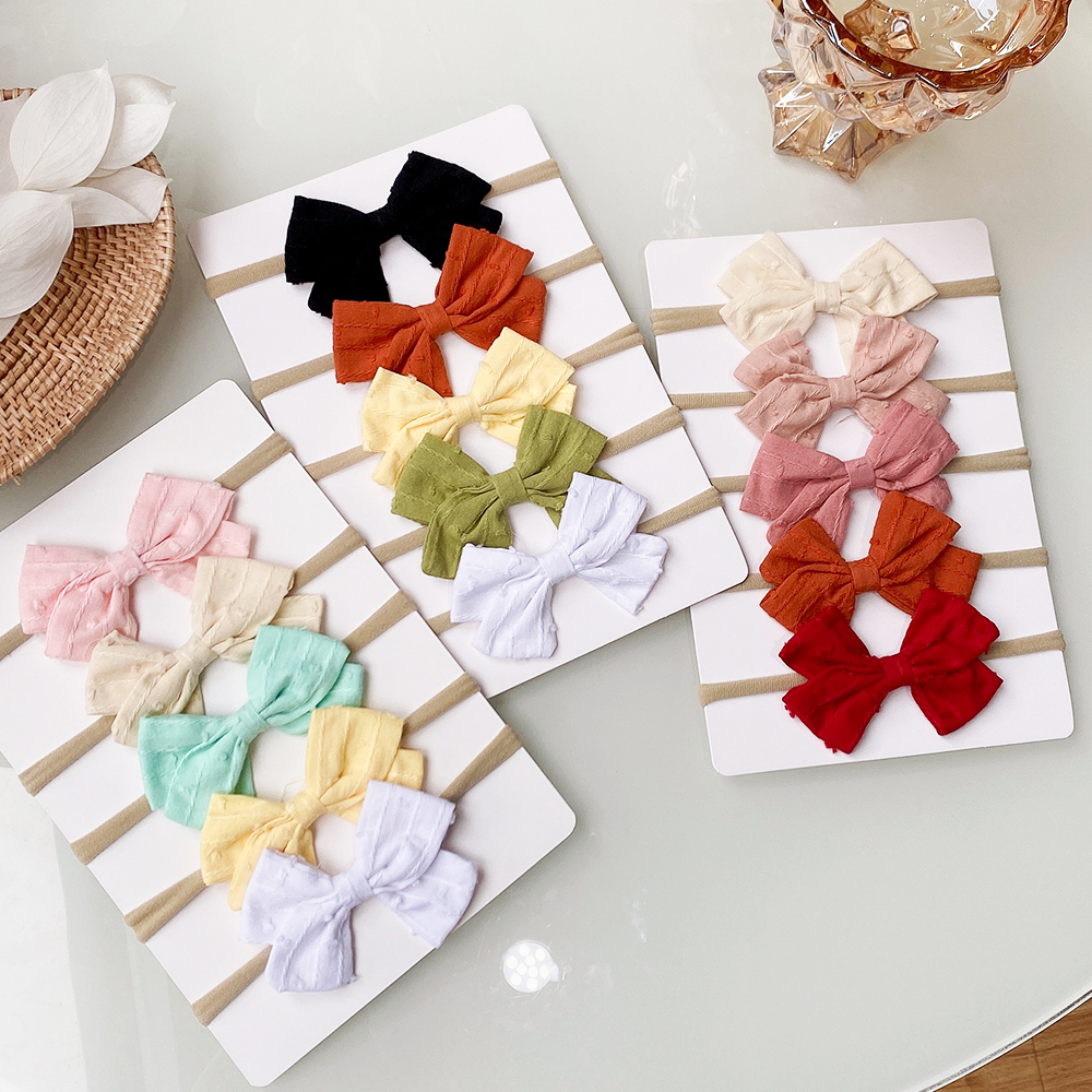5 unids/set de diadema con lazo de lino y algodón para niñas, bandas elásticas para el cabello de nailon para recién nacidos, diademas para niños pequeños, accesorios para el cabello para bebés