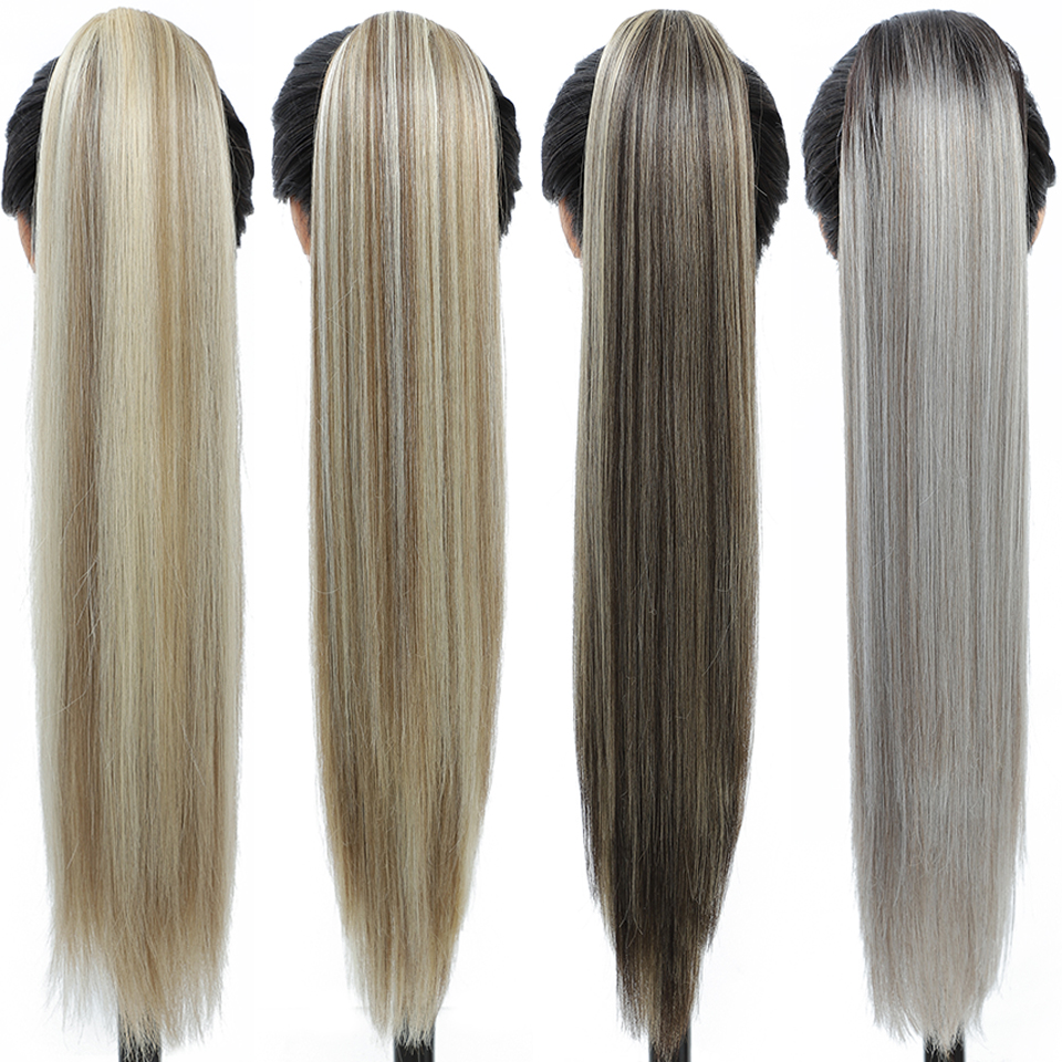 Extensión de cola de caballo de pelo Natural largo liso sintético, envoltura alrededor de Clip en pieza de cabello, cola de caballo rizada para mujer, postizo falso