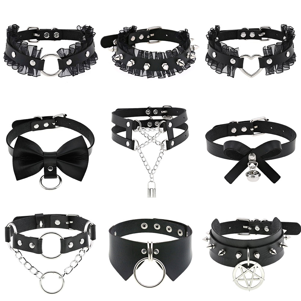 หนัง Spiked Choker Punk COLLAR ผู้หญิงผู้ชาย Rivets Studded Choker Chunky สร้อยคอ Goth เครื่องประดับโลหะ Gothic Emo อุปกรณ์เสริม
