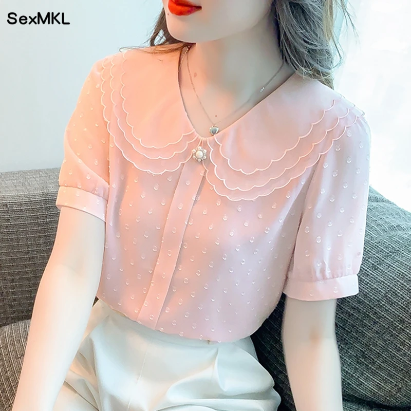 Sommer Chiffon Blusen Damen 2026 Elegante Koreanische Mode Puffärmel Blusas Mujer Schlanke Sexy Damen Französische Vintage Rosa Tops Y2K