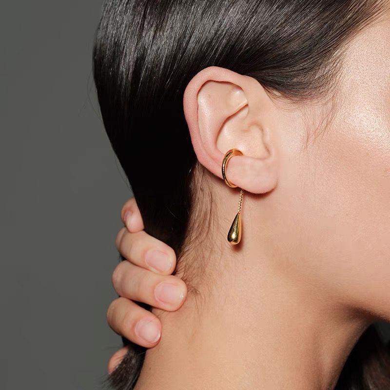 LATS, 1 pieza, pendientes de Clip con borla en forma de lágrima de Metal en forma de C para mujer, sin Piercings, Clip para cartílago, joyería de moda