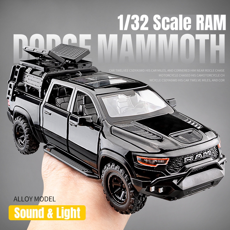 1:32 Dodge RAM Mammoth camioneta todoterreno aleación coche de juguete modelo sonido y luz colección regalo para niños chico