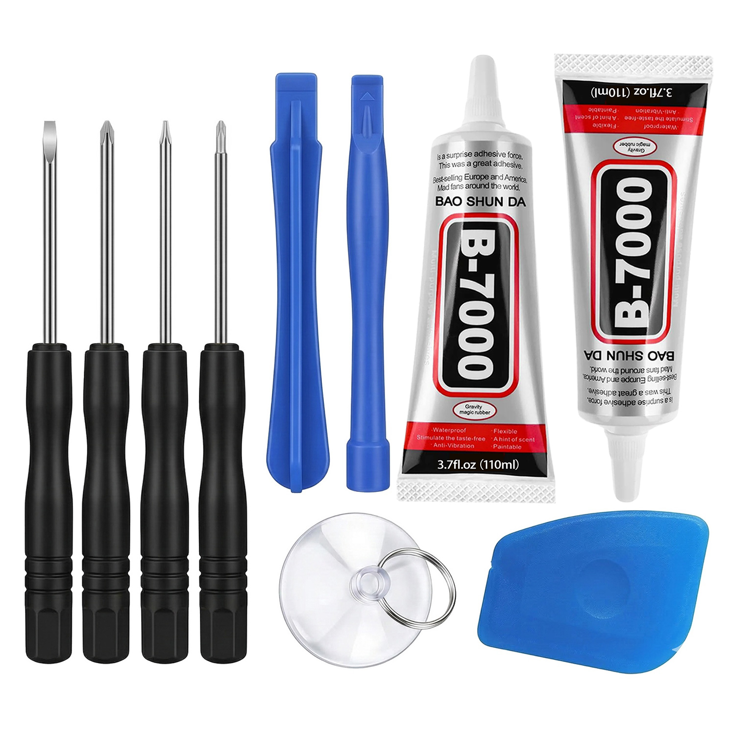 Adhesivo impermeable de alta resistencia para pantallas de teléfonos móviles B7000 con herramientas de reparación de teléfonos móviles 9 en 1. Kit de desmontaje y reparación para teléfonos. Kit multifunción de desmonta