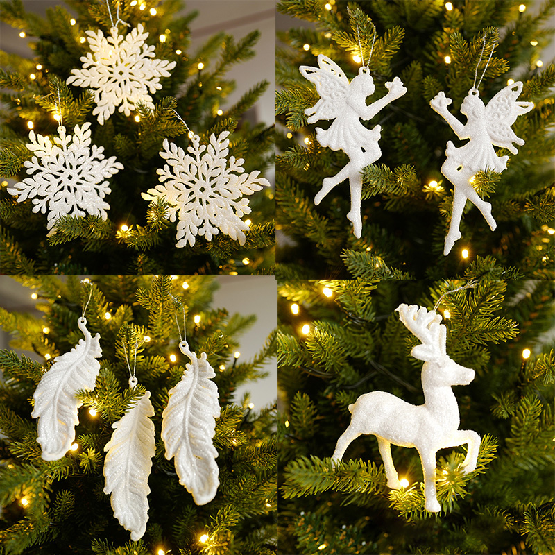 Árvore de natal pendurado ornamentos floco de neve anjo veados pingentes brancos navidad festa de ano novo casa decorações da árvore de natal crianças brinquedos