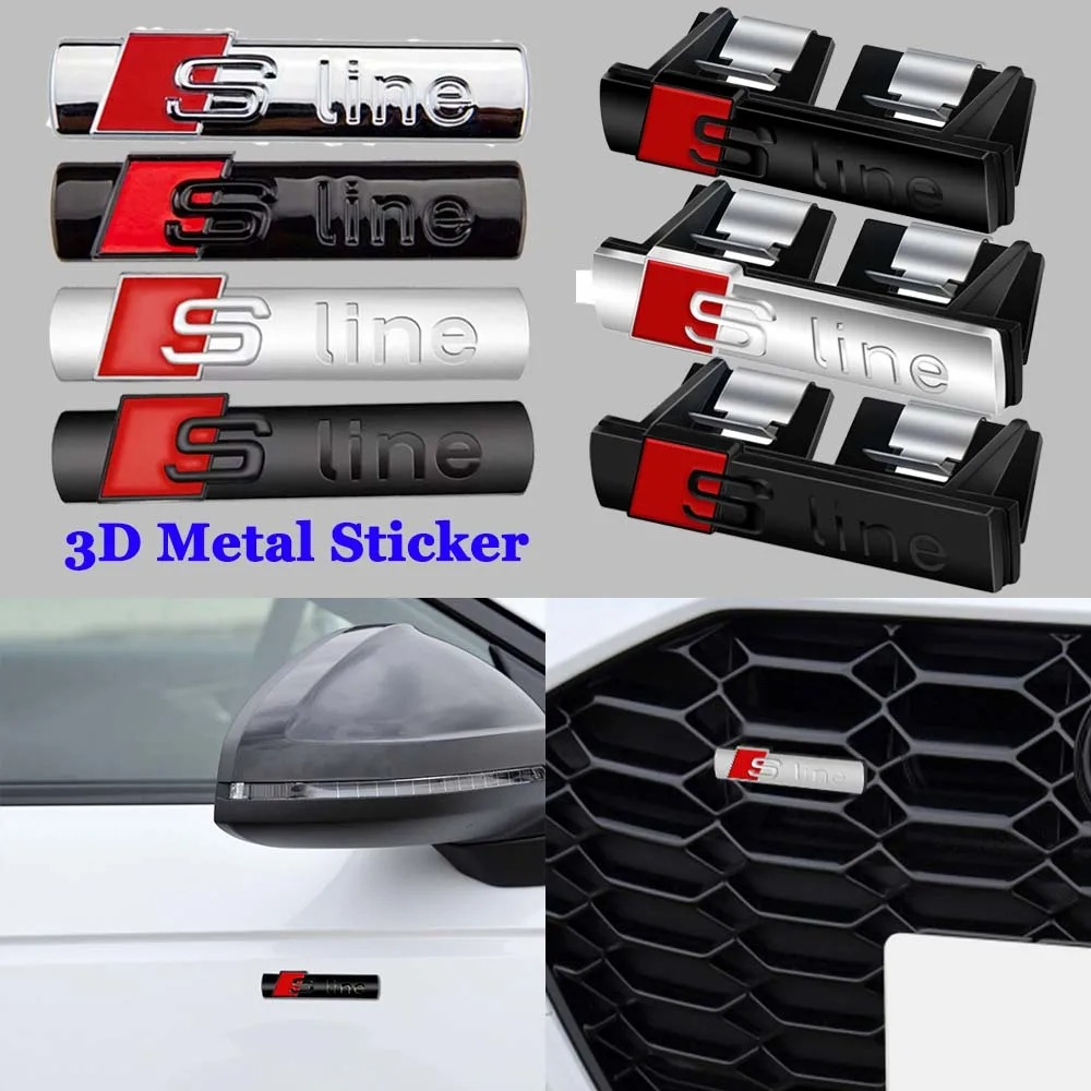 S Line 3D Logo Car Front Grille Badge Sticker Metal S Line Emblem For Audi Sline RS A3 A4 A5 A6 A7 A8 S3 RS3 RS5 RS6 S4 Q2 Q5 Q3