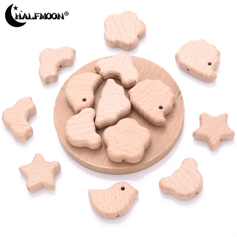 10/20 Stück natürliche Holzperlen, klassische Tierform, Buche, lose Beißringperlen für Schmuckherstellung, DIY-Handwerk, handgefertigte Schnullerclip