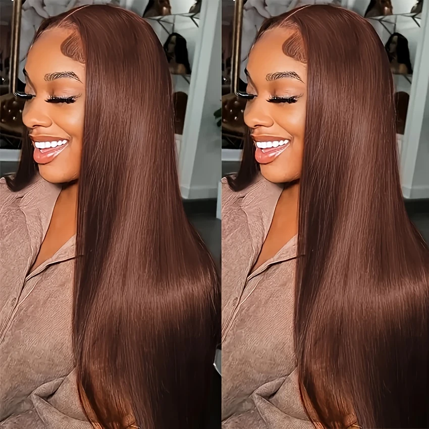Peruka typu lace front w kolorze czekoladowego brązu 13x4, brązowa peruka lace front dla kobiet 13x4 13x6, peruka z ludzkich włosów z koronką do codziennego noszenia, 40 46 cali