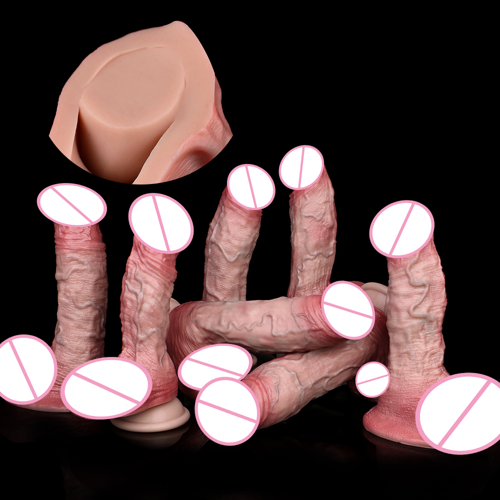 SXXY ซิลิโคนผู้ใหญ่ Double Layer Dildo ดูดถ้วย Super Soft ชาย Famale Butt Plug เพศของเล่นสําหรับช่องคลอด Anus Play