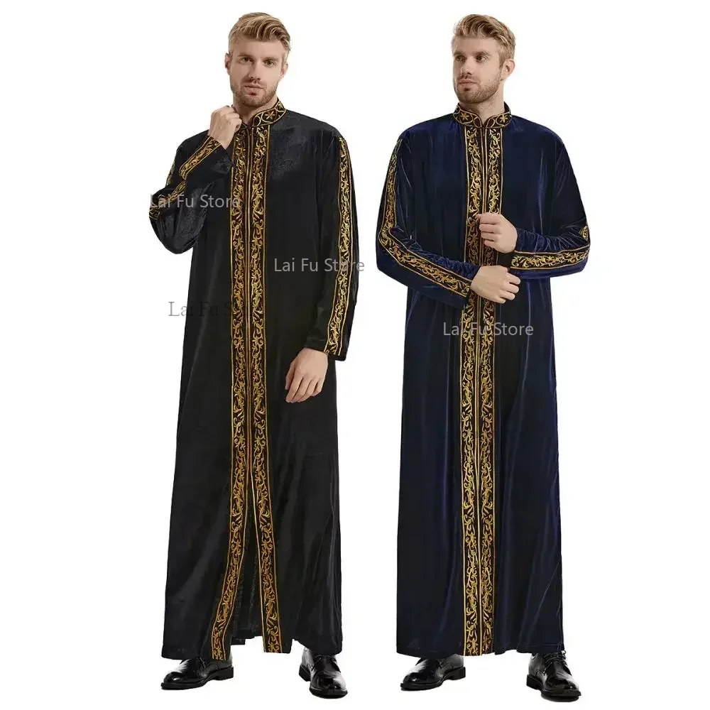 Nahost muslimische Gold Samt Stickerei Herren Robe arabisch islamisches Gebet Kleid National kostüm edle Luxus Langarm Top