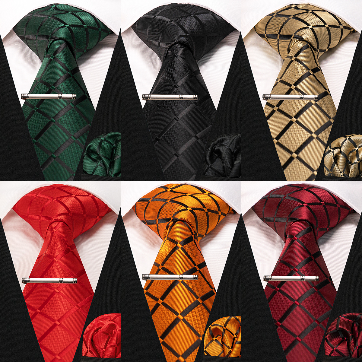 JEMYGINS Neue Mode Schwarz Plaid männer Krawatte 8 cm Seide Business Krawatte Taschentuch Krawatte clips set Hochzeit Party krawatte Geschenk Für Männer